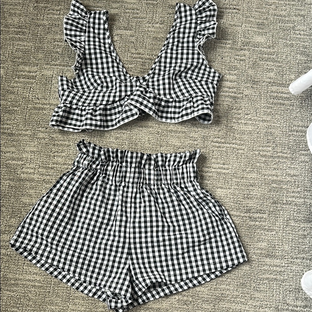SHEIN Black and White Gingham Crop Top and shorts